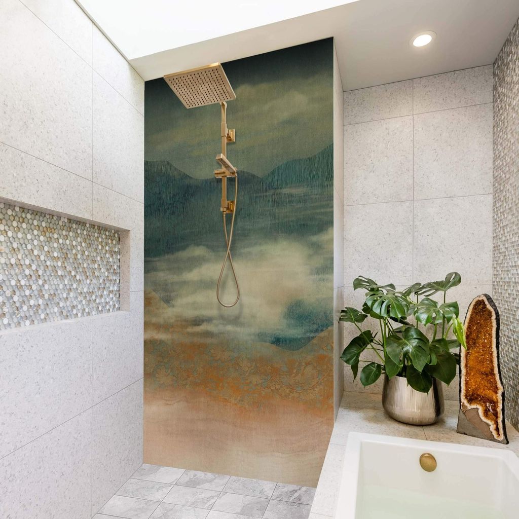 Duschrückwand Natur selbstklebend - 0.35 mm Wandpaneel wasserfest Asien braun Vintage Badrückwand fugenlos Smart matt 100x210 cm