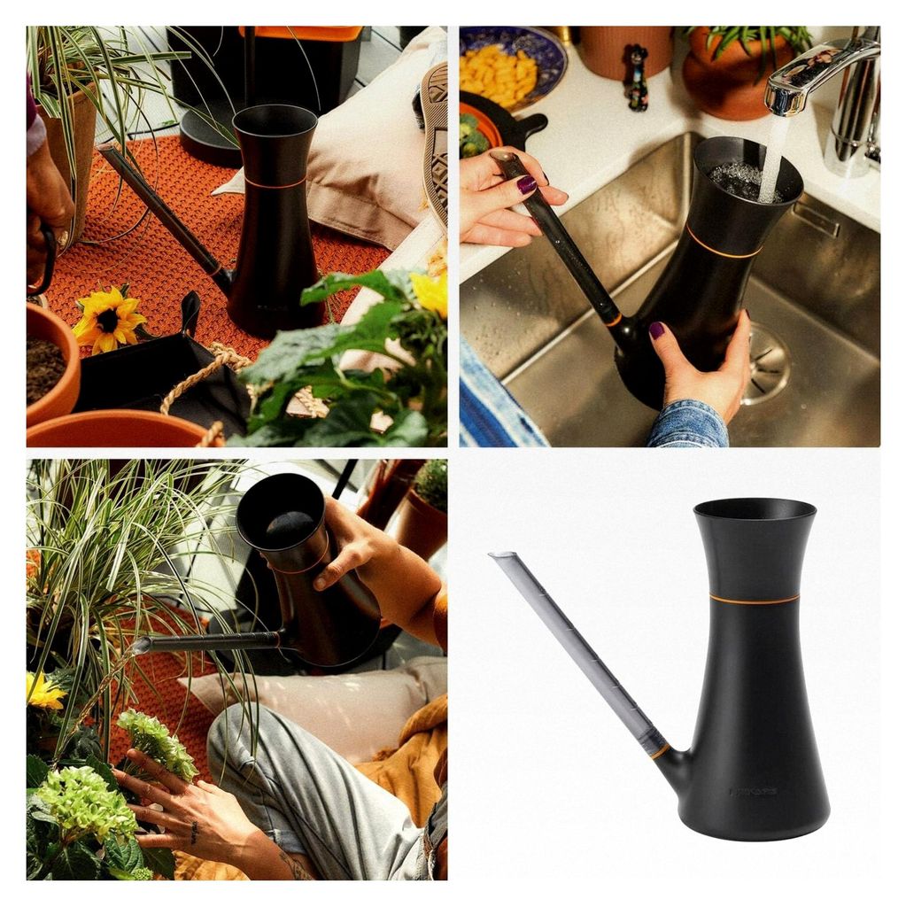 Gießkanne mit Deckel, 1,2 l, Befüllbar ohne Abnehmen des Deckels, Höhe: 25,8 cm, Schwarz/Orange