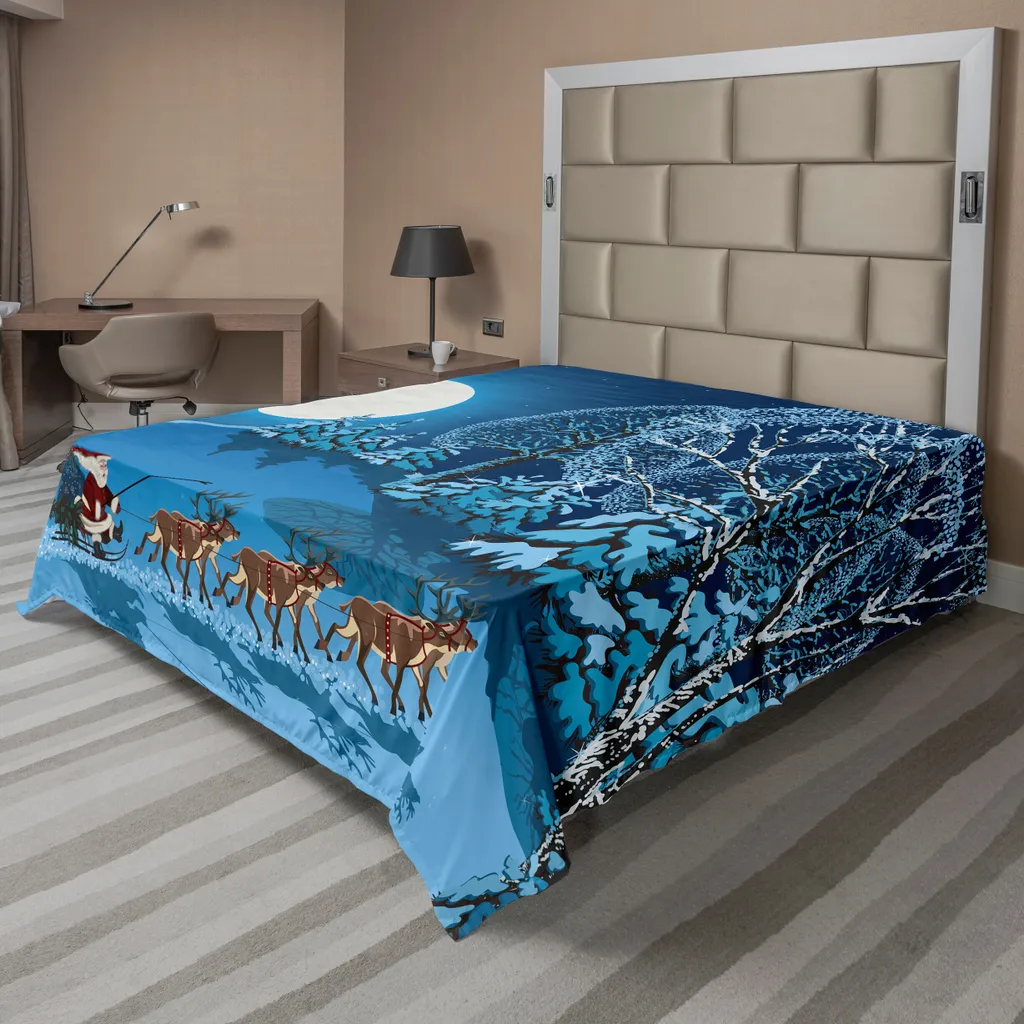 Drap de lit décoratif Noël Nuit de Pleine Lune et Père Noël 260x228 cm