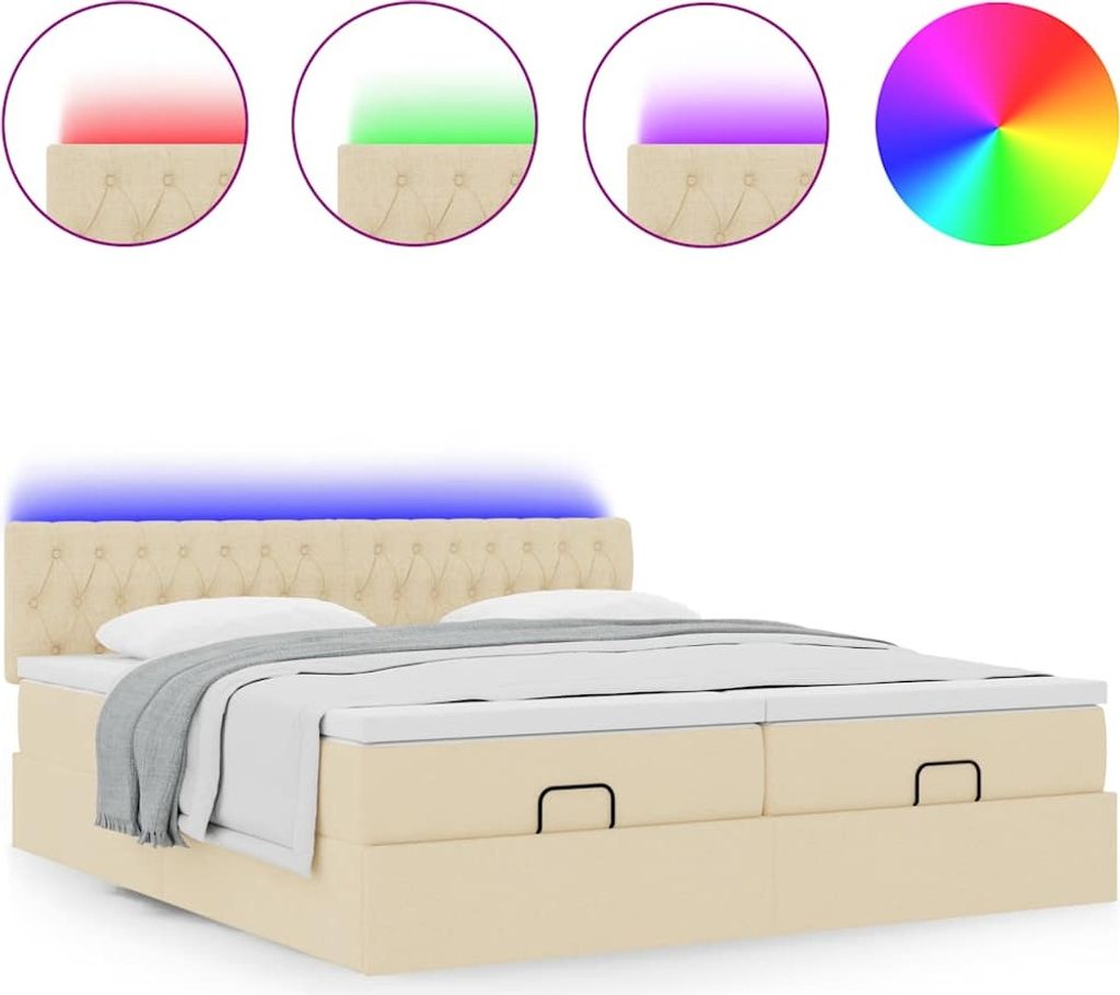 Ottoman-Bett mit Matratzen & LEDs Creme 180x200 cm Stoff