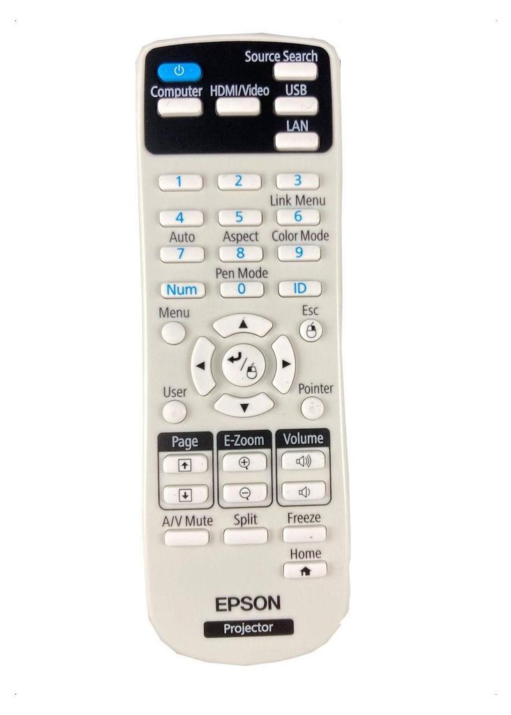 A remote control for an Epson projector, shown against a white background.