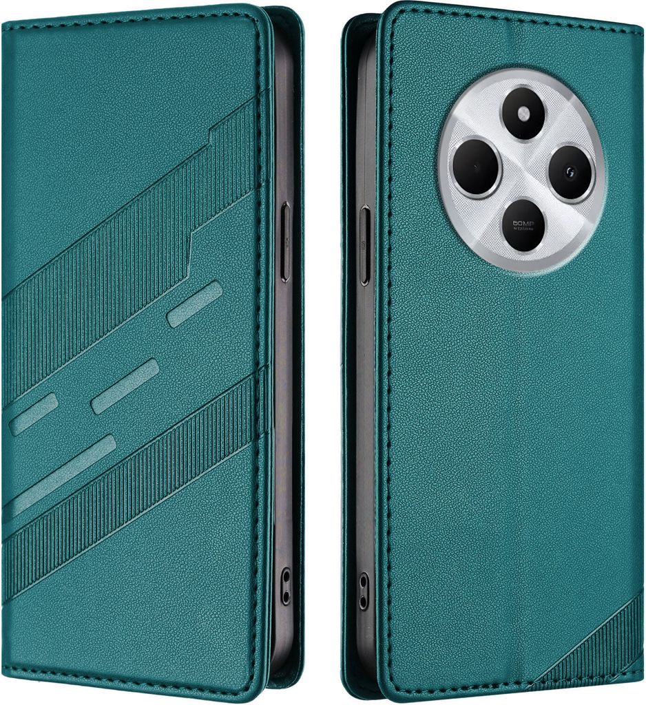 Hülle für Xiaomi Redmi 14C/ 14R/ A3 Pro/ A4 5G/Poco C75 5G/4G, Kunstleder Brieftaschen Handyhülle mit Kartenfach und Standfunktion Grün