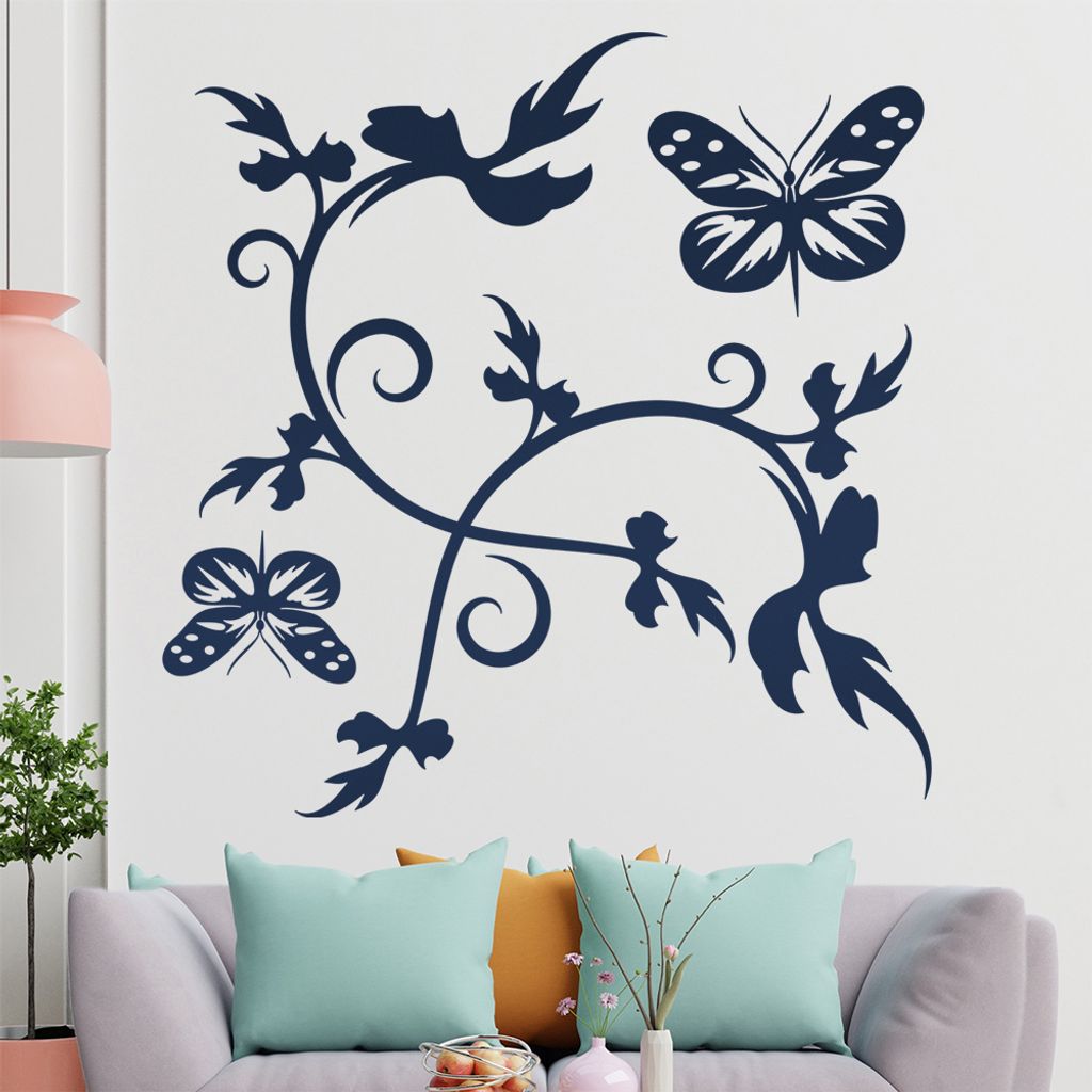 Falter Schmetterling Ranke Wandtattoo in 6 Größen - Wandaufkleber Wall Sticker - Dekoration, Küche, Wohnzimmer, Schlafzimmer, Badezimmer
