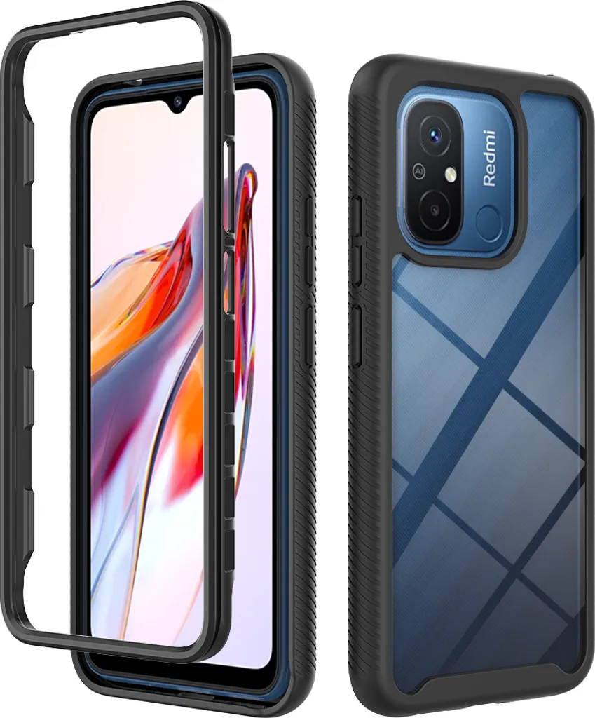 Custodia Redmi 12C, copertura posteriore trasparente ibrida, robusto paraurti in TPU, custodia antiurto per Xiaomi Redmi 12C nero
