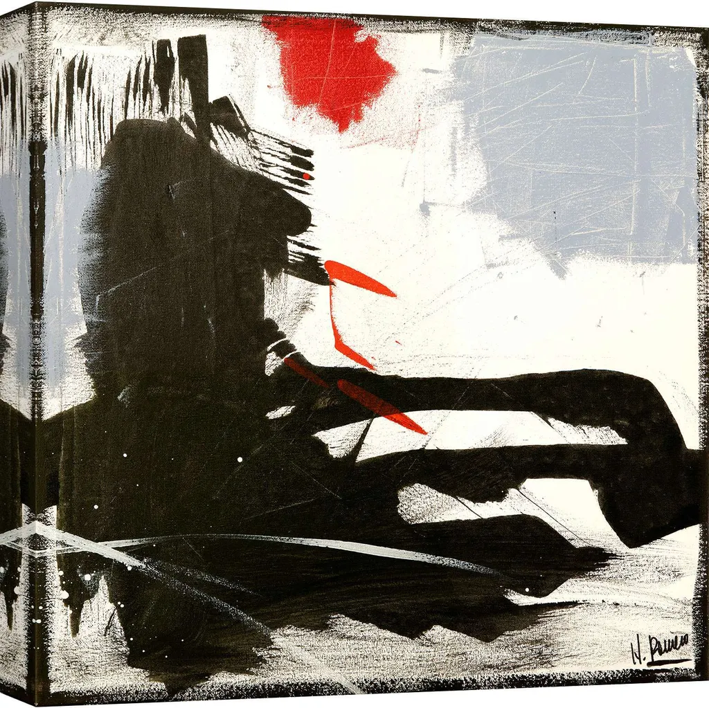 Toile Abstraite Black Sound II par H. Romero - Tableau Carré 90x90 cm