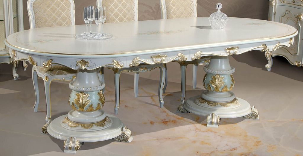 Casa Padrino Luxus Barock Esstisch Weiß / Creme / Mehrfarbig / Gold 700 cm - Riesiger Massivholz Esszimmertisch im Barockstil - Barock Esszimmer &...