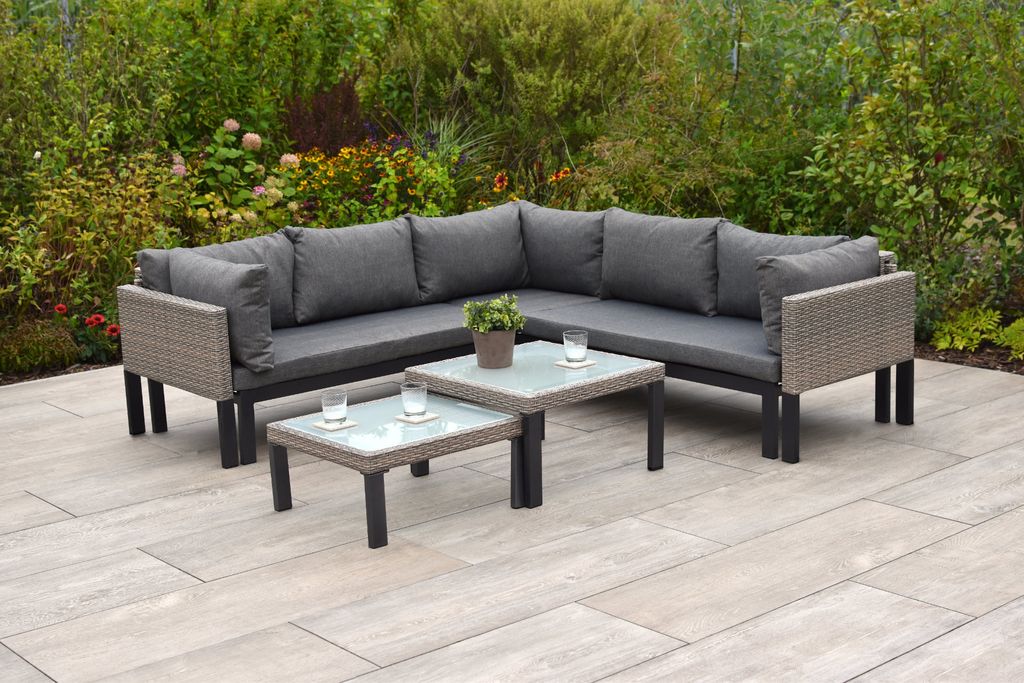 Merxx Ausziehecke "Amantea" inkl. Kissen - Aluminiumgestell mit Kunststoffgeflecht steinbeige