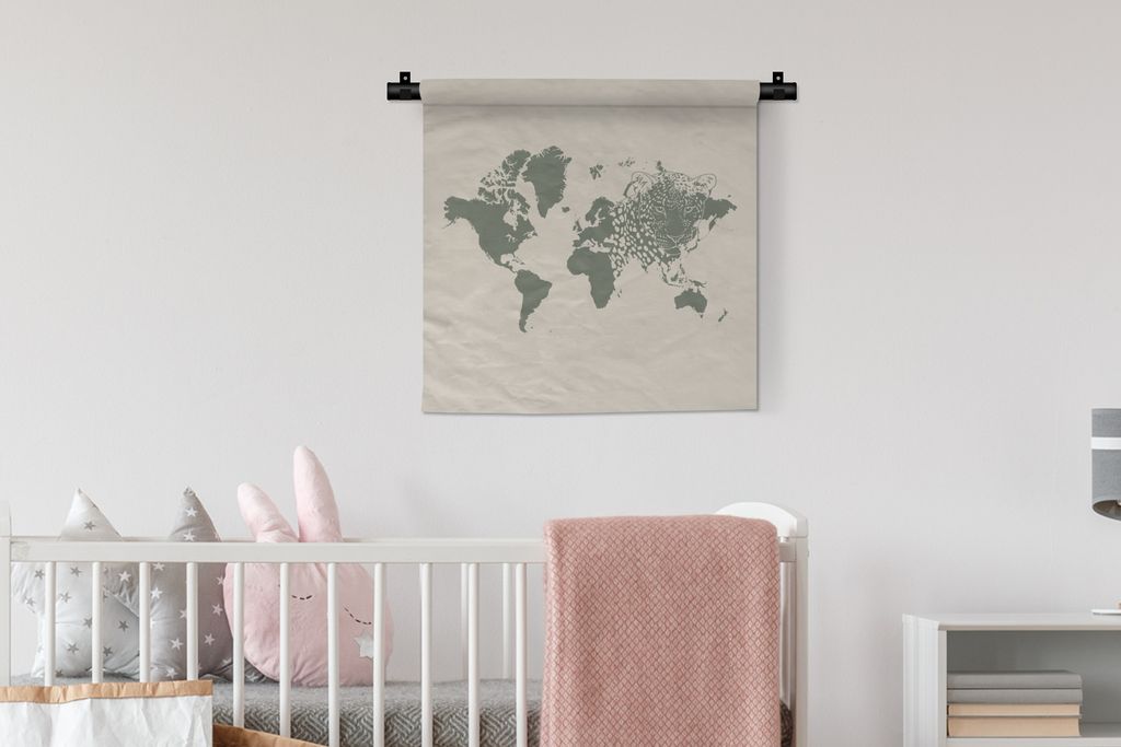 MuchoWow Wandteppich Wandbehang Weltkarte - Grau - Panther 60x60 cm Tapisserie Dekoration Wandtuch - Dekorationen - Wand Decke