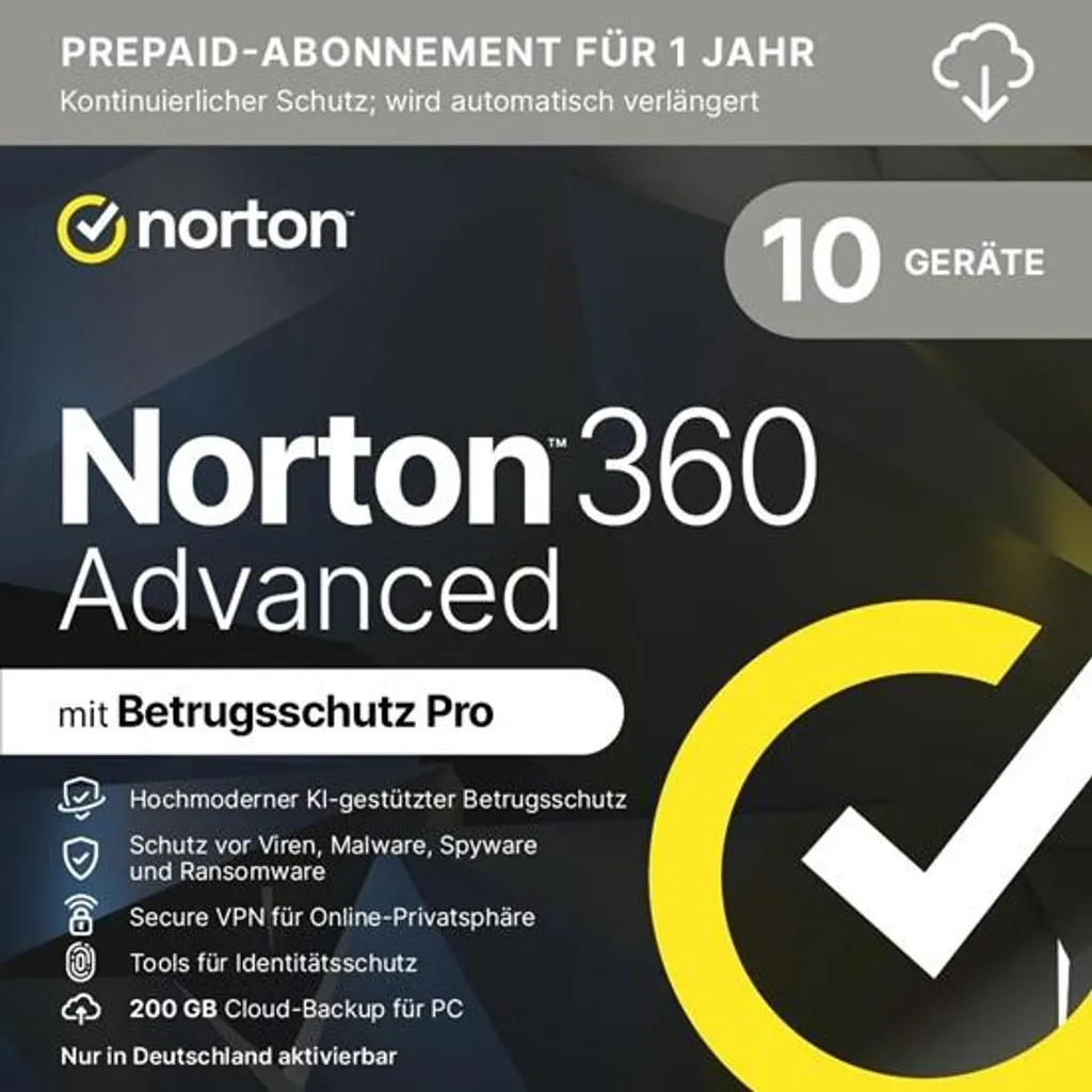 Norton 360 Advanced : Stop aux Virus et Piratage sur 10 Appareils