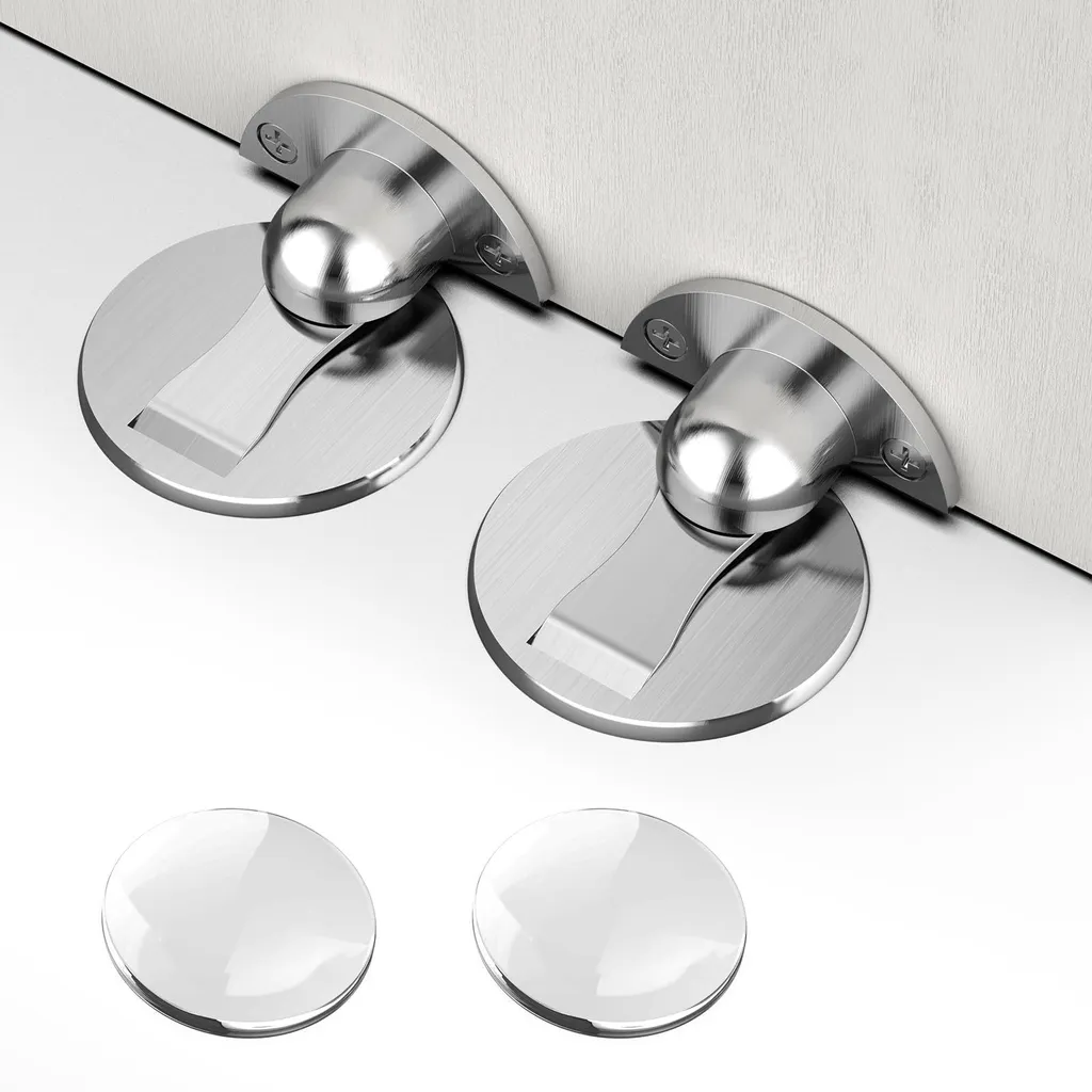 Butée de porte magnétique invisible argent avec adhésif 3M et vis x2