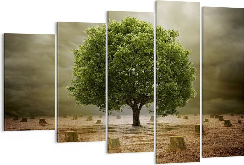 Bild auf Leinwand - Leinwandbild - Baum Feld Umwelt - 150x100cm - Wand Bild - Wanddeko - Leinwanddruck - Bilder - Kunstdruck - Wanddekoration - Lei...