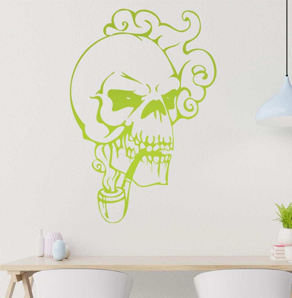 Schädel Pfeife Wandtattoo in 6 Größen - Wandaufkleber Wall Sticker - Dekoration, Küche, Wohnzimmer, Schlafzimmer, Badezimmer