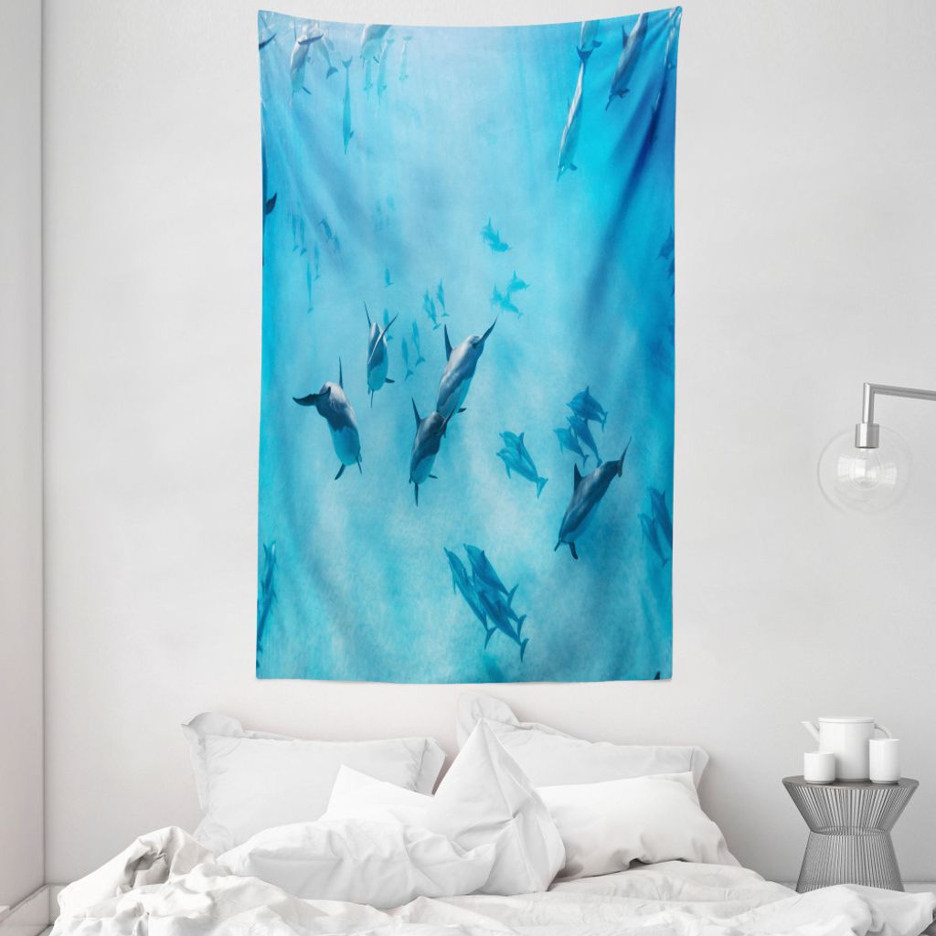 ABAKUHAUS Tropisch Wandteppich und Tagesdecke, Delphine Hawaii Ozean aus Weiches Mikrofaser Stoff Waschbar ohne Verblassen Digitaldruck, 140 x 230 ...