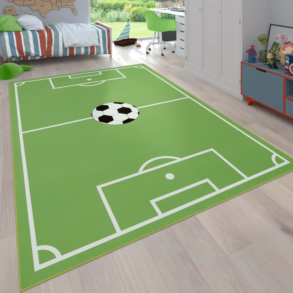 Kinder-Teppich, Spiel-Teppich Für Kinderzimmer Mit Fußball-Motiv, In Grün Grösse 200 cm Quadrat