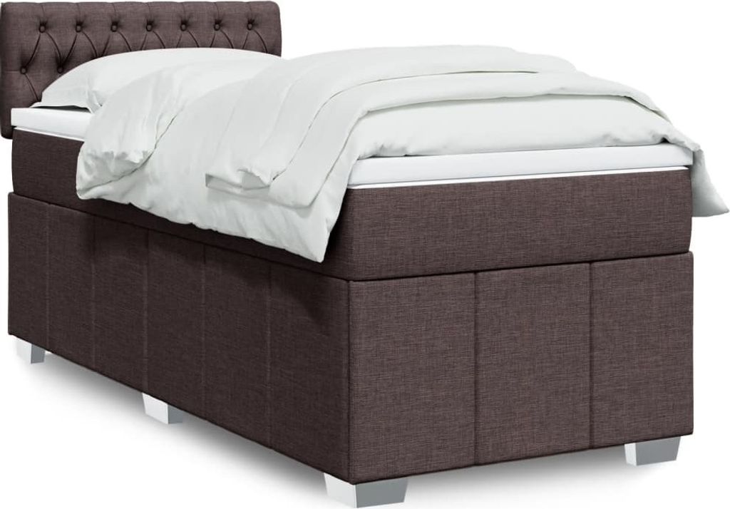 Schlichtes Boxspringbett mit Matratze - Dunkelbraun 100x200 cm Stoff Design Klassische Betten 1663572