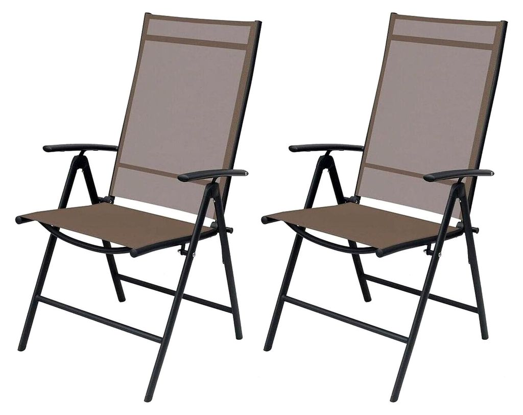 2er Set Hochlehner Gartenstuhl 7-fach verstellbar klappbar Metall pulverbeschichtet wetterfest Anthrazit/Schokobraun