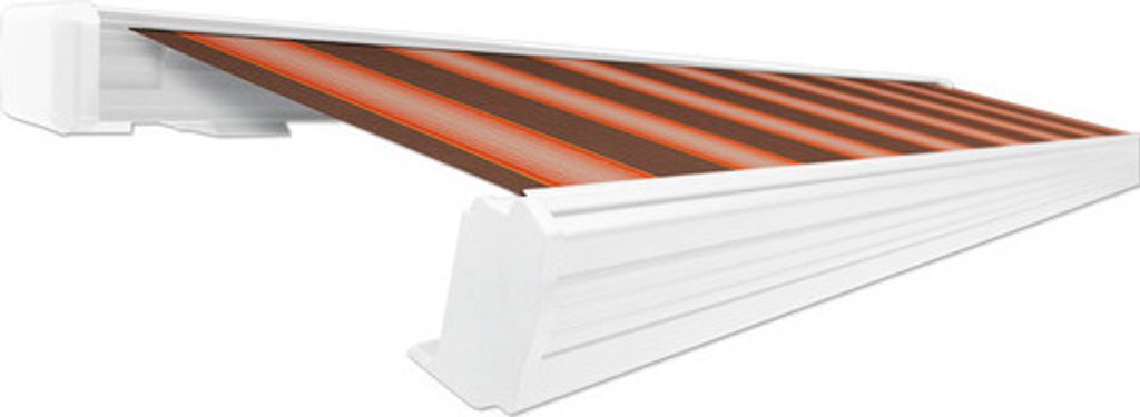SOLUNA Kassettenmarkise Exquisit 5x2 Dessin S3013 Gestell RAL 9010 reinweiß ink. Motor und Wandschalter links
