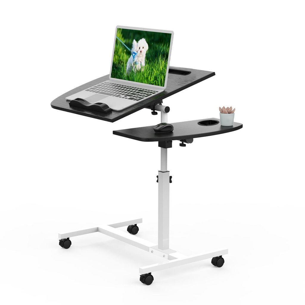 Klappbar Laptoptisch,Mobiler Schreibtisch Stehtisch Computertisch Beistelltisch mit Kartenschlitz und Getränkehalter 60x40x61-95cm Höhenverstellbar