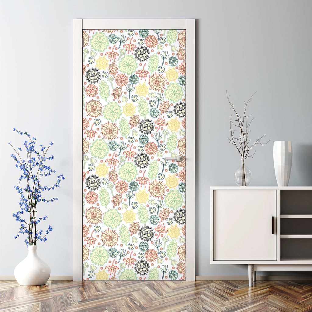 Dekorative Abnehmbarer Wandsticker Türtapete selbstklebend Klebefolie Ethik Blumen & Herz 77 x 200 cm