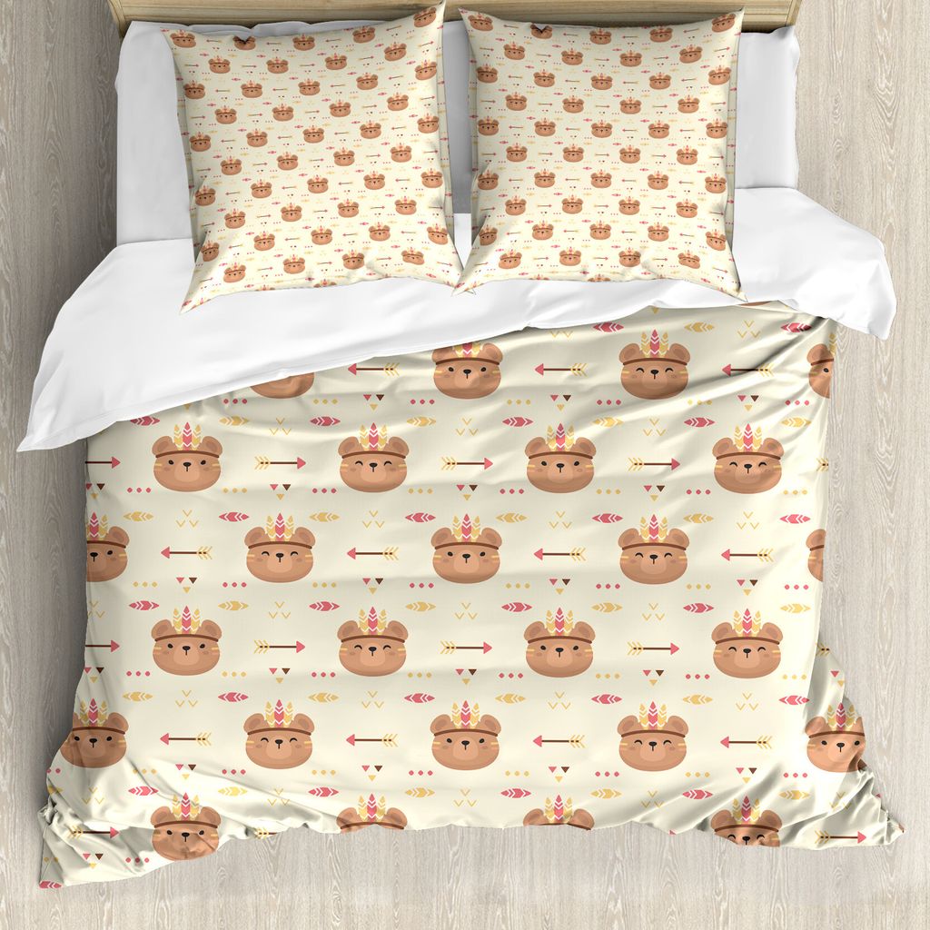 ABAKUHAUS Pfeil Bettbezug Set für Einzelbetten, Tribal Bär Heads, Milbensicher Allergiker geeignet mit Kissenbezug, 200 cm x 200 cm - 80 x 80 cm,...