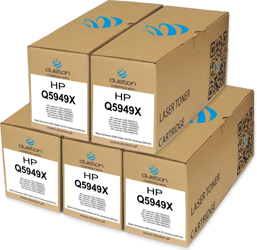5x Q5949X, 49X Toner Druckertoner Patrone Schwarz kompatibel mit HP Laserjet 1320 1320 N 1320 NW 1320 TN 3390 3392