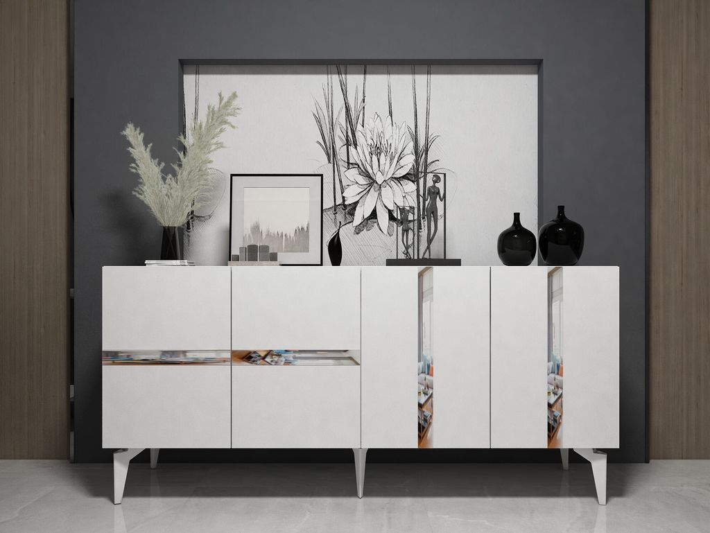 Skye Decor, Vania - White, Silver, Konsole, Weiß, 100 % MELAMINBESCHICHTETE SPANPLATTEN, 150 x 79 x 40 cm
