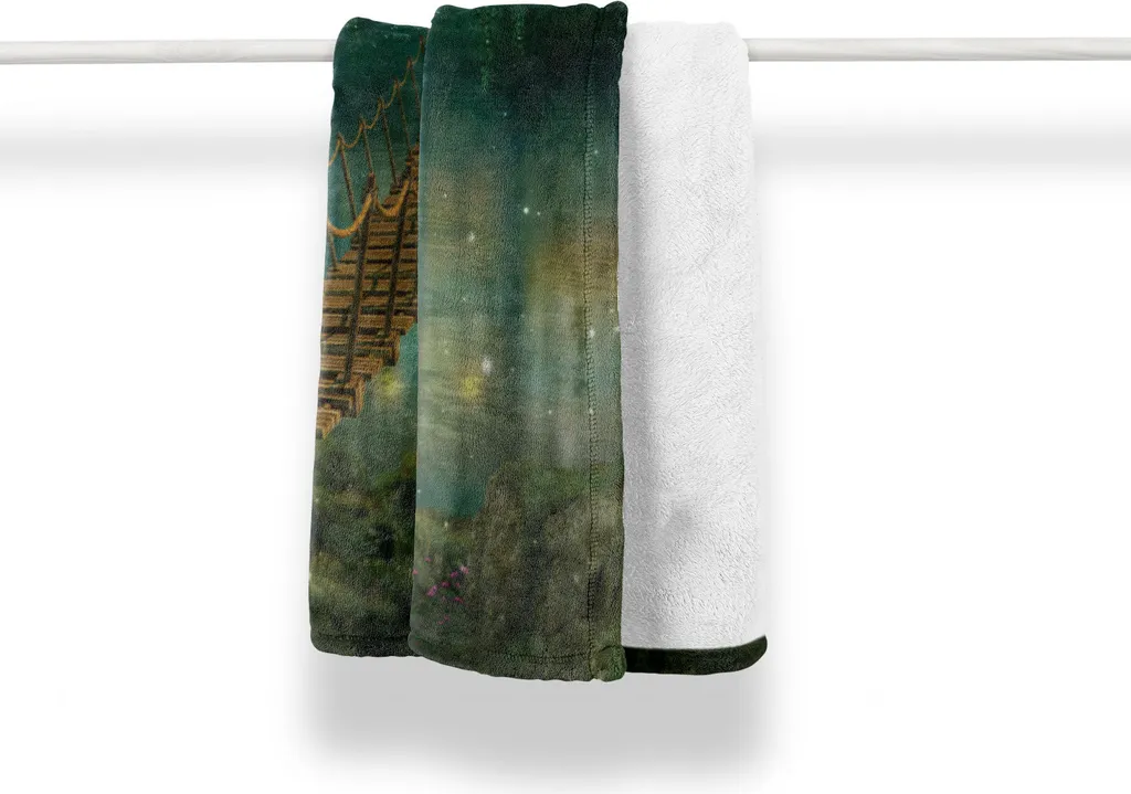 ABAKUHAUS Coperta in morbido pile di flanella, Fairy House on Forest Lake, morbida e confortevole per interni ed esterni, 125 x 175 cm, verde marrone verde cacciatore