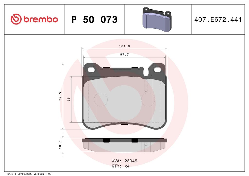 BREMBO P 50 073X - OE 44205120 Bremsbeläge für C-Klasse (CL203), C-Klasse (S203), C-Klasse (W203), CLC-Klasse (CL203), CLK (A209), CLK (C209), SL...