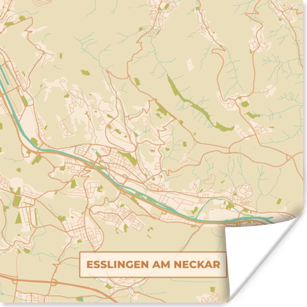 MuchoWow Poster Esslingen am Neckar - Karte - Vintage - Stadtplan 30x30 cm - Wandposter - Printing