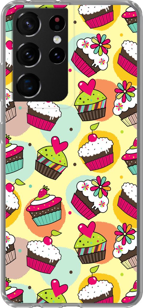 MuchoWow Handyhülle Schutzhülle Hülle für Telefoonhoesje Samsung Galaxy S21 Ultra Mädchen - Cupcake - Schnittmuster - Mädchen - Kinder - Ba...