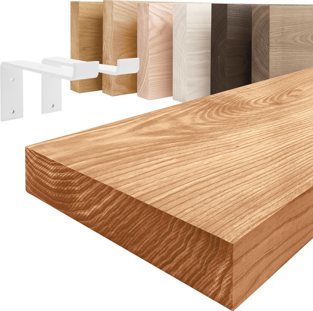 LAMO Manufaktur Wandregal Holz Gerade | Regal Farbe: Dunkel | mit weißem Original Regalträger | 90 cm