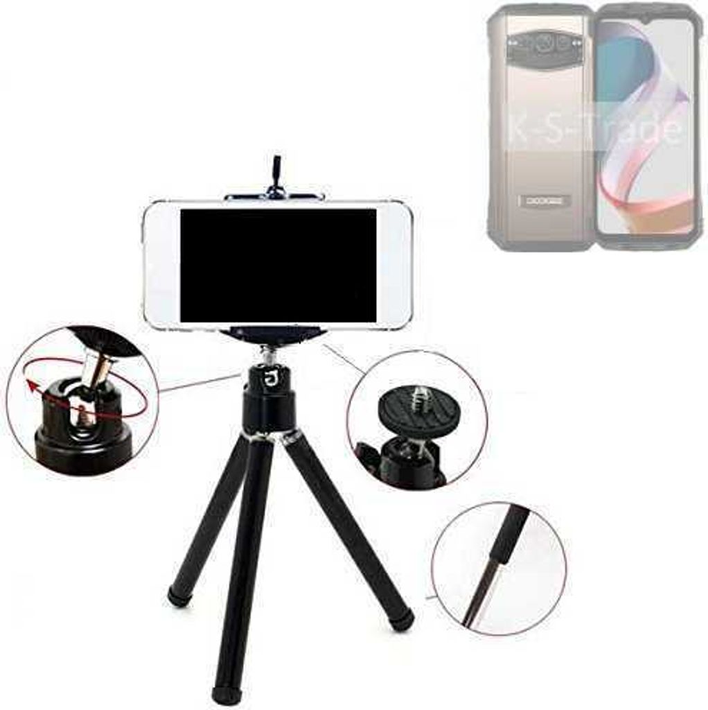 K-S-Trade Smartphone Stativ Dreibein kompatibel mit Doogee V30T Tripod aus Aluminium Klemmstativ Stativ Adapter für Mobiltelefone schwarz 1x