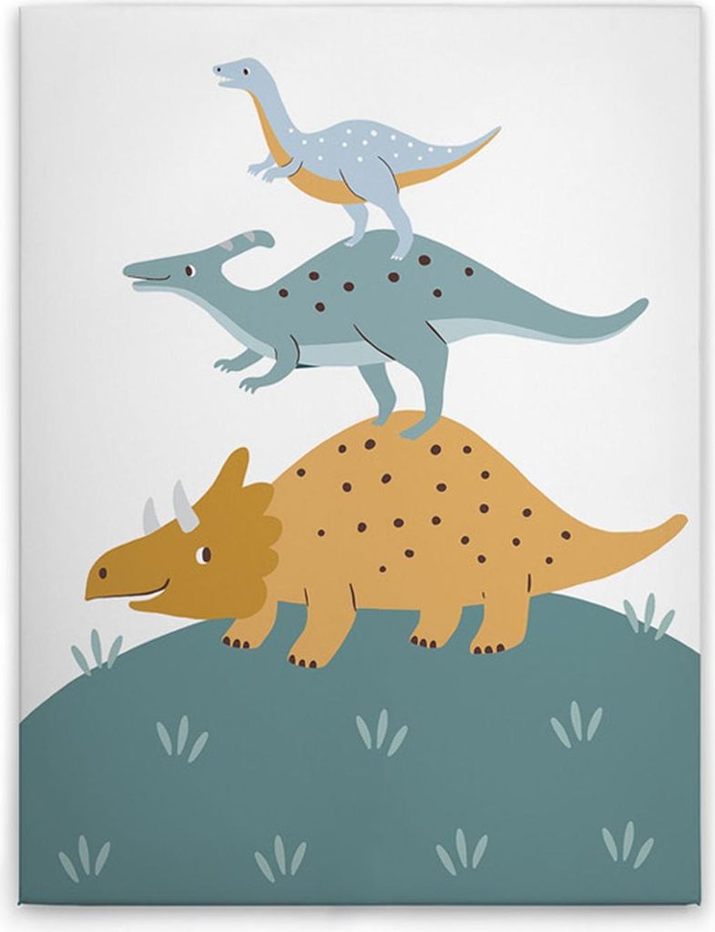TADESSI Leinwandbild Dinosaurier - Wandbild 30 x 40 cm - Kunstdruck auf Leinwand in Beige Blau - M1-No.50630