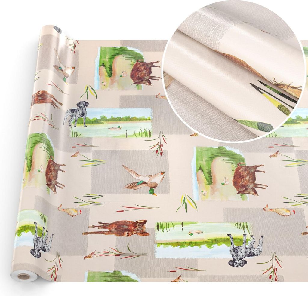 Tischdecke Wachstuchtischdecke Gartentischdecke Wachstischdecke Tieren Beige Wasserabweisend Breite 140 cm Länge 500 cm mit Schnittkante