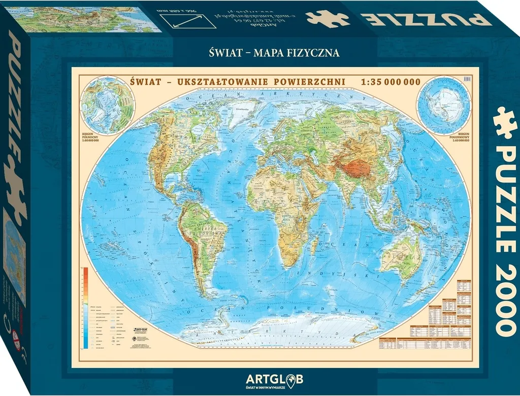 Grand puzzle adulte 2000 pièces - Planisphère physique de collection
