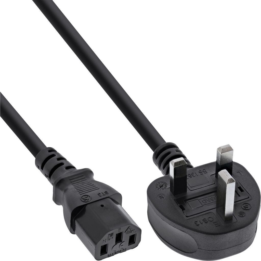 InLine Netzkabel, Netzstecker England auf Kaltgerätestecker C13, 2m