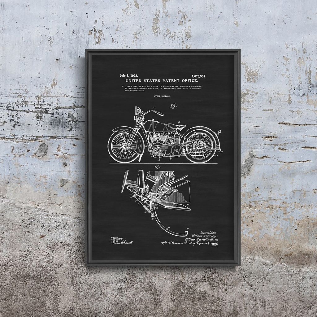 Poster - Canvas - Leinwand - 42 cm x 59,4 cm - Motorrad-Patent Harley Davidson
