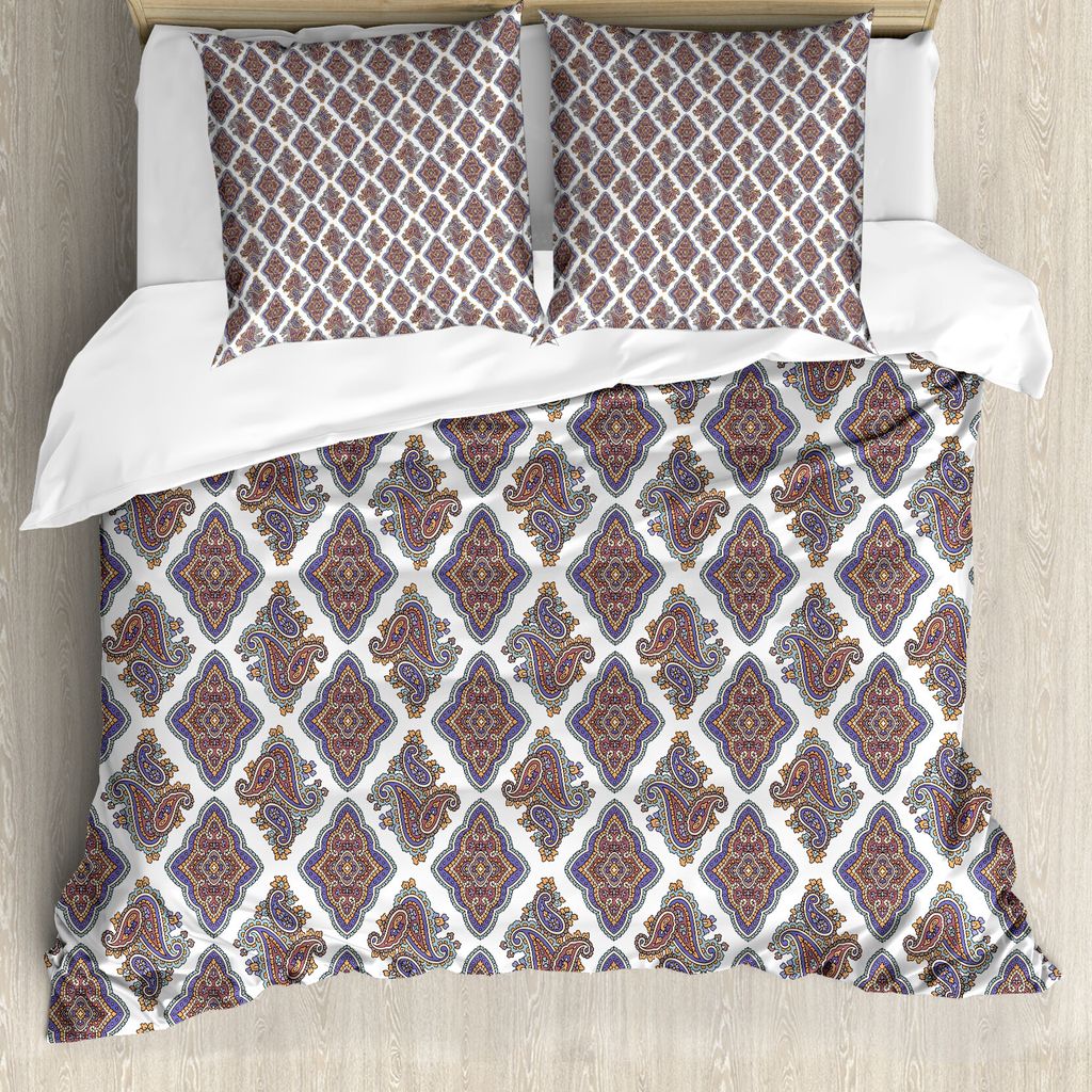 ABAKUHAUS Paisley Bettbezug, floral Ornamental, Milbensicher Allergiker geeignet mit Kissenbezügen, 155 cm x 220 cm - 80 x 80 cm, Mehrfarbig