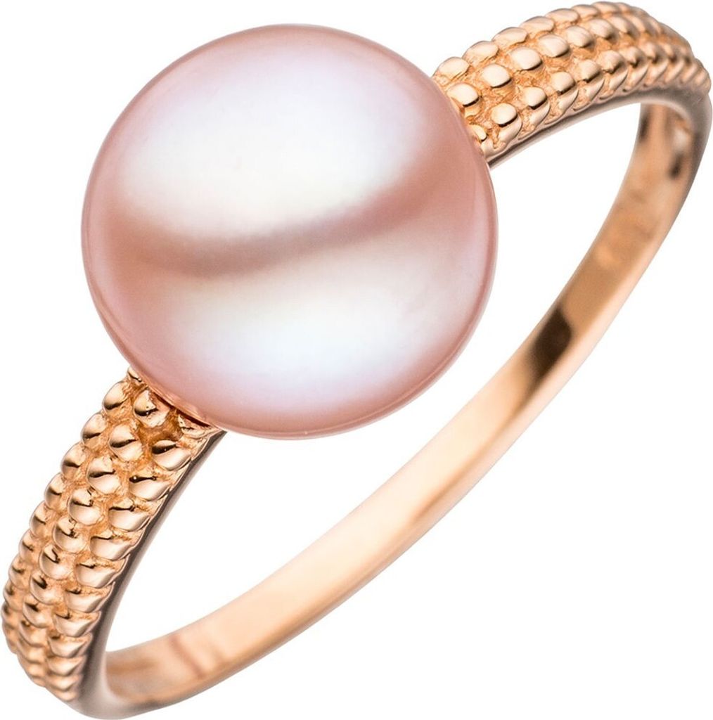 Ring Damenring Perlenring mit Süßwasser-Zuchtperle rosa 585 Gold Rotgold Damen Innenumfang 52mm Ø16.6mm
