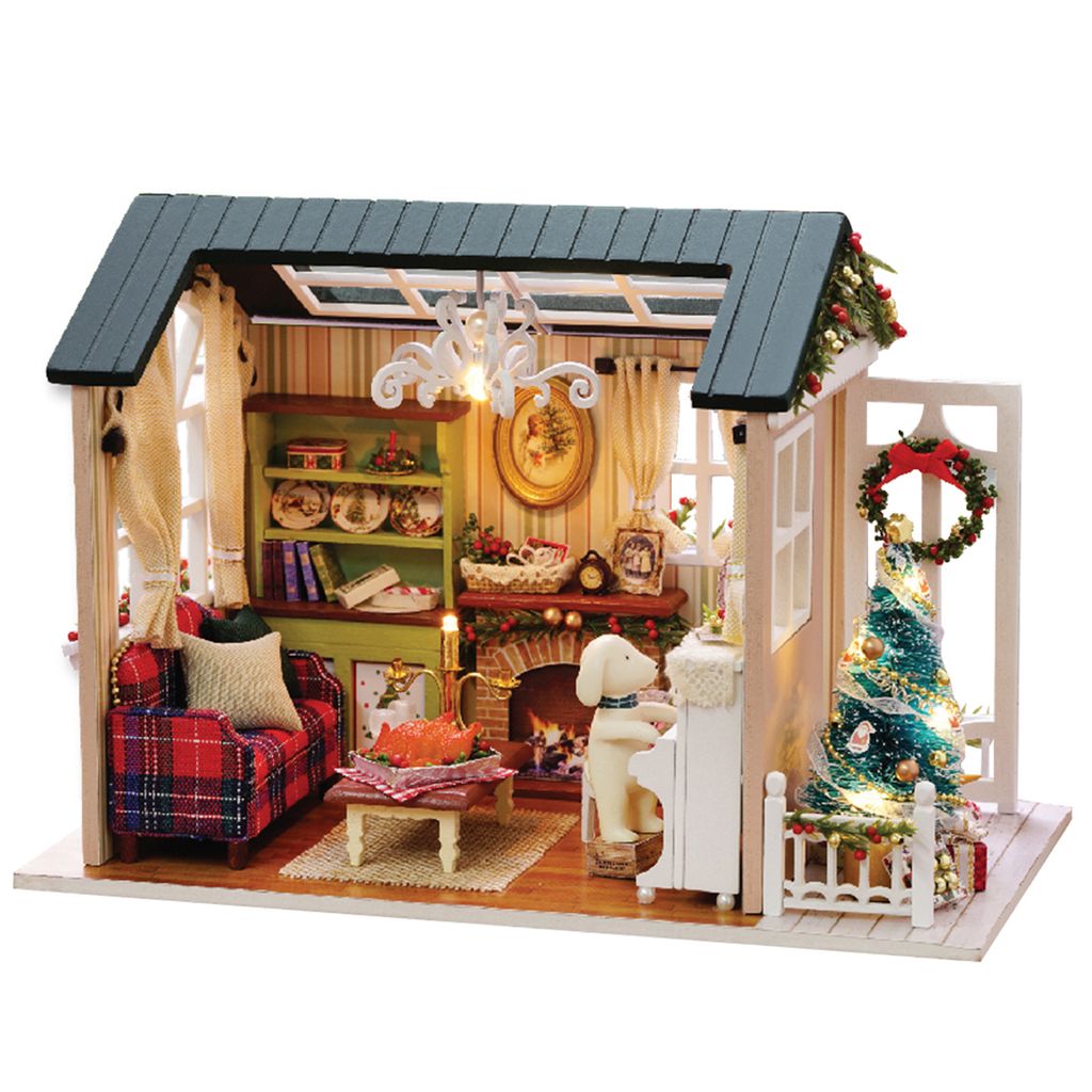 DIY Miniatur Puppenhaus aus Holz Kit LED Weihnachtsgeburtstagsgeschenk 
