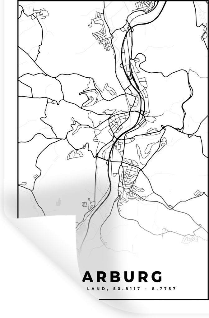 MuchoWow Wandtattoo Wandsticker Wandaufkleber Marburg - Karte - Stadtplan 80x120 cm Selbstklebend und Repositionierbar - Repositionierbar - Wasse...