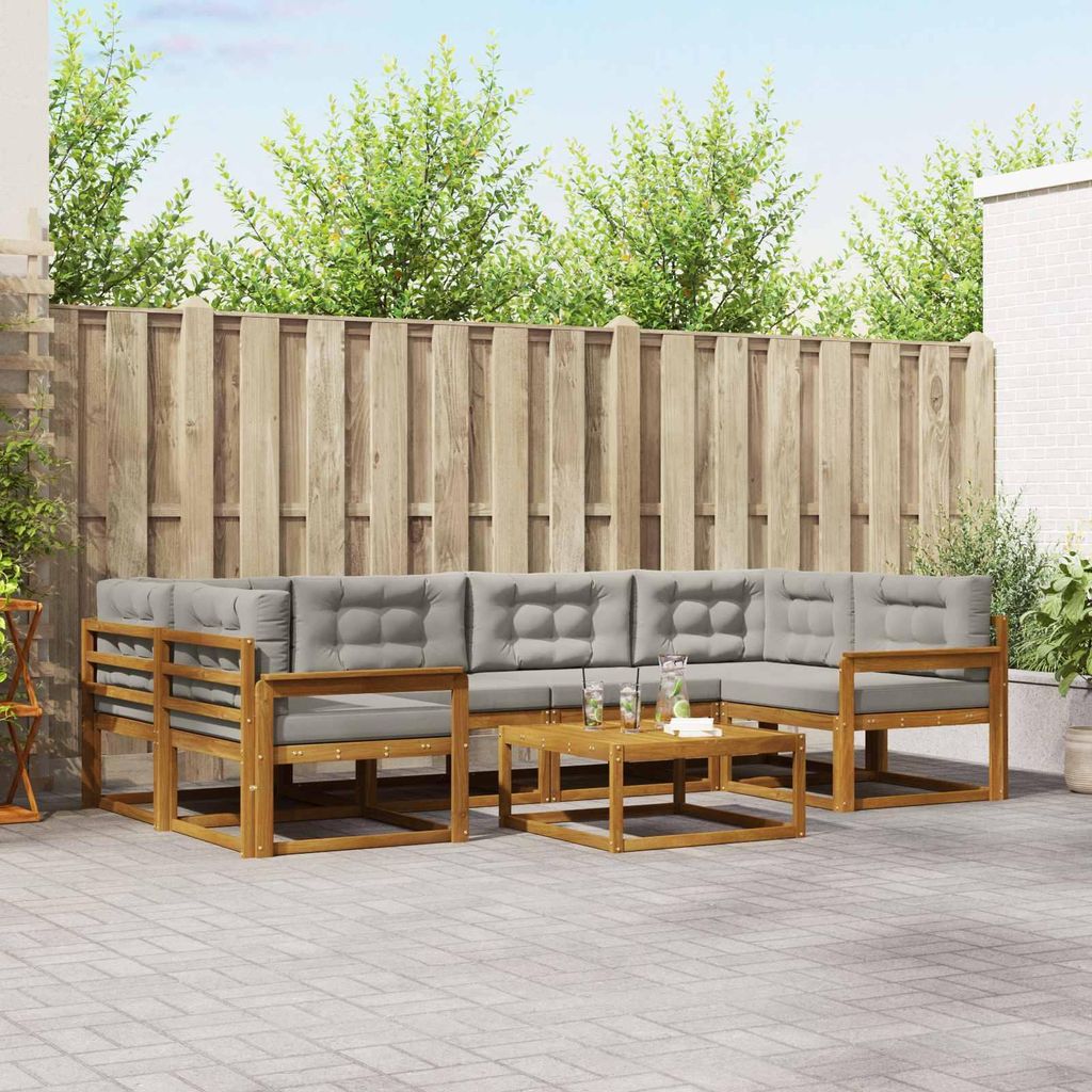 Outdoor-Sofagarnitur mit Kissen (7 pcs)- CLORIS - Natürlich und Hellgrau - Gartensofas C14