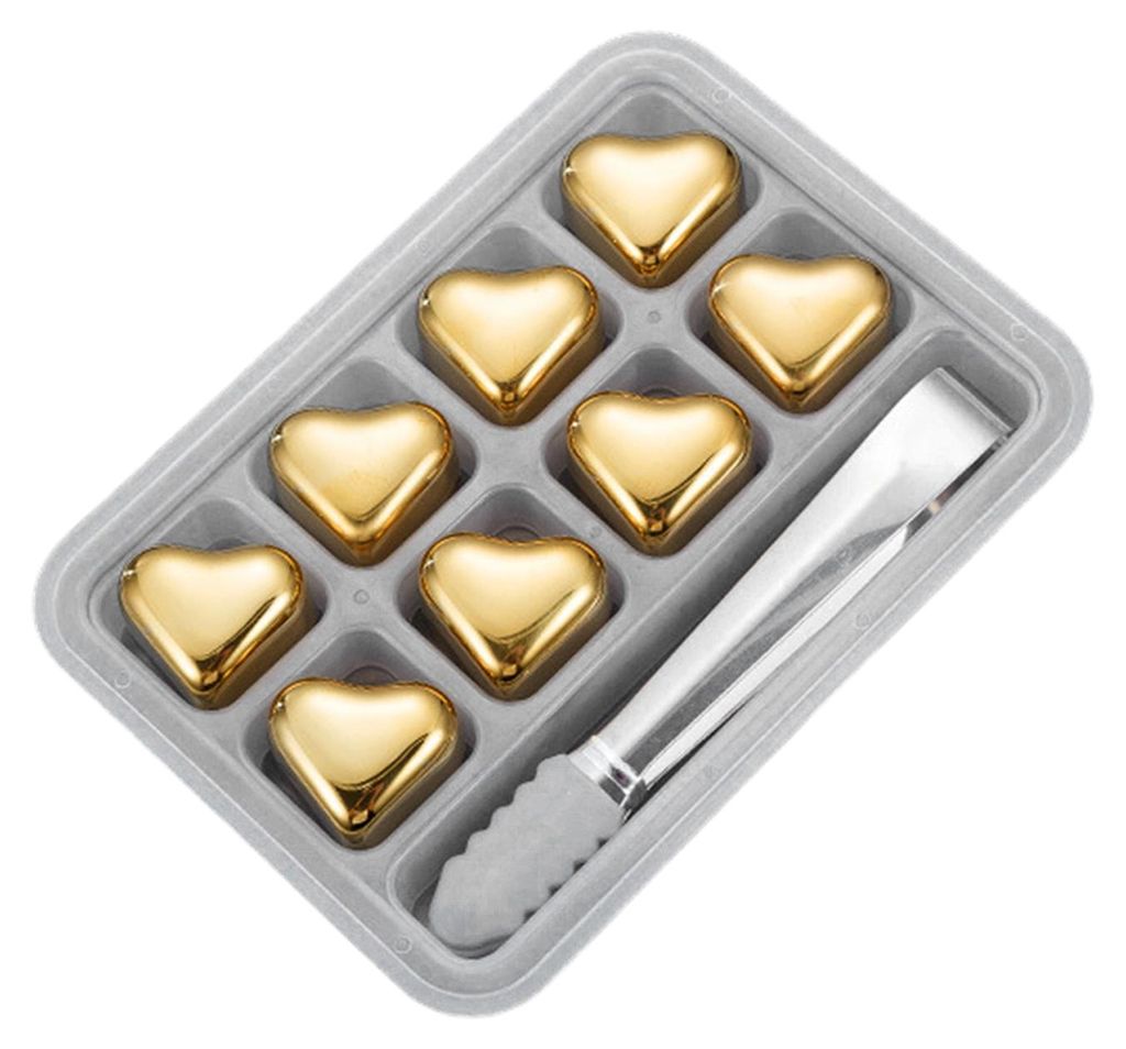 Edelstahl-Eiswürfel-Set mit rutschfester Zange, wiederverwendbare Kühlblöcke, schnellkühlende Whisky-Steine für Cocktails und andere Getränke