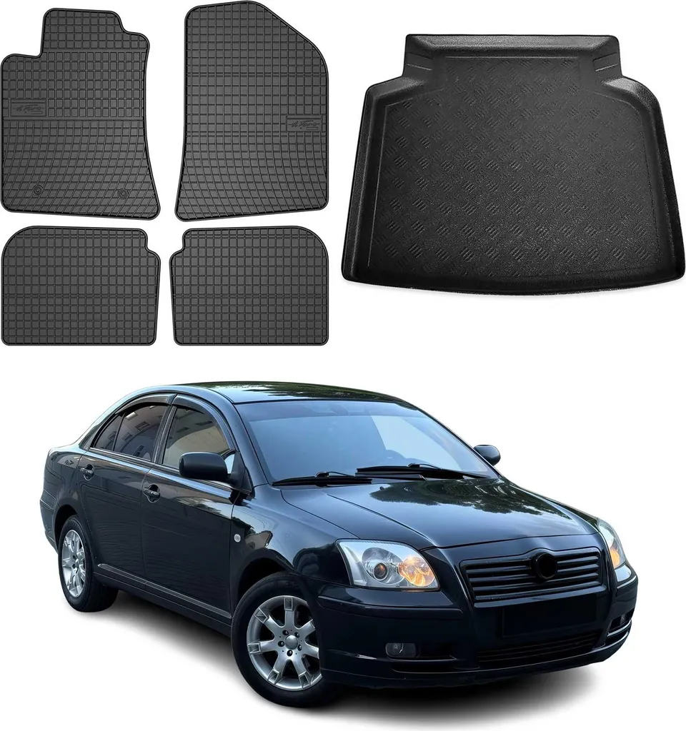 Set 5 Pezzi Tappetini + Baule Gomma Toyota Avensis 2003-2009 Nero