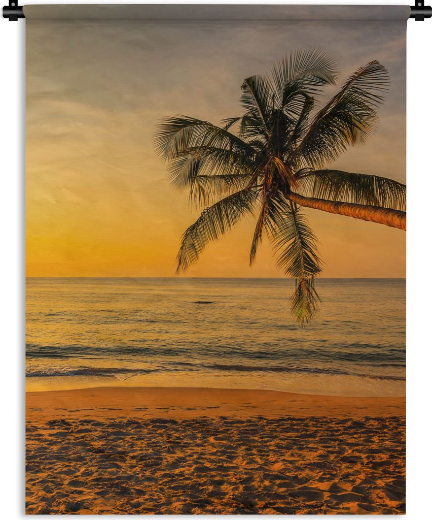 MuchoWow Wandteppich Wandbehang Palme - Strand - Sonnenuntergang - Meer 60x80 cm Tapisserie Dekoration Wandtuch - Decke - Wandtücher - Wohne