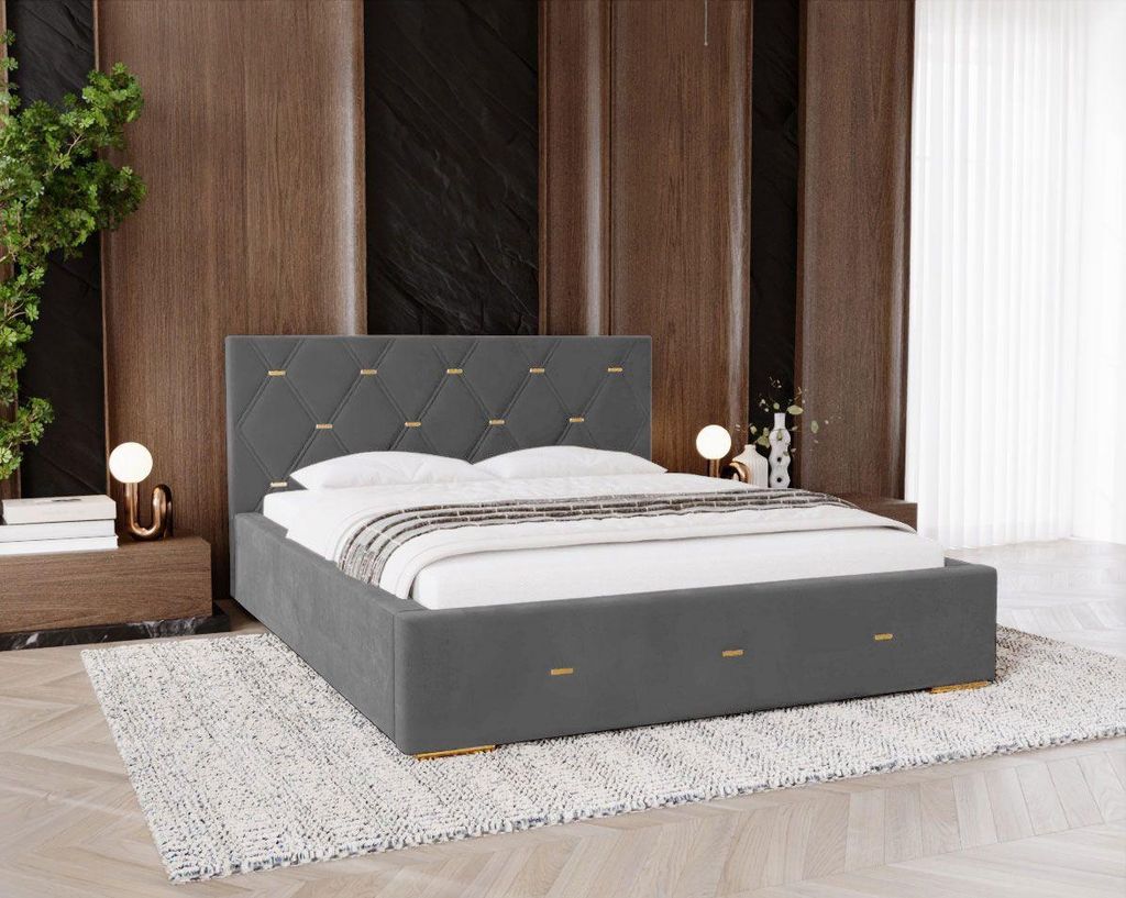 Gepolstertes Doppelbett 180x200 mit Stauraum DANVILLE 2 - Stahlgrau