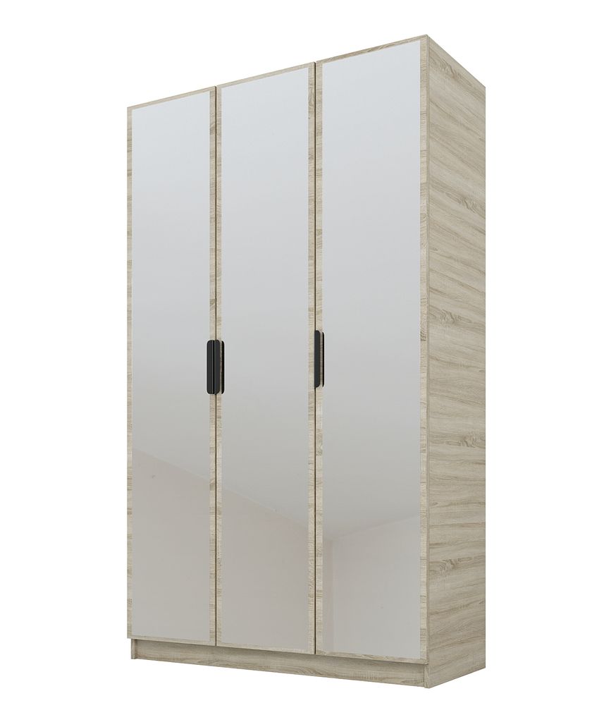 PAWS MOBEL Kippbarer Sonoma Eiche Kleiderschrank 120x52x200 cm, dreitüriger offener Kleiderschrank mit Spiegeln an den Fronten, Regalen und Garderobe