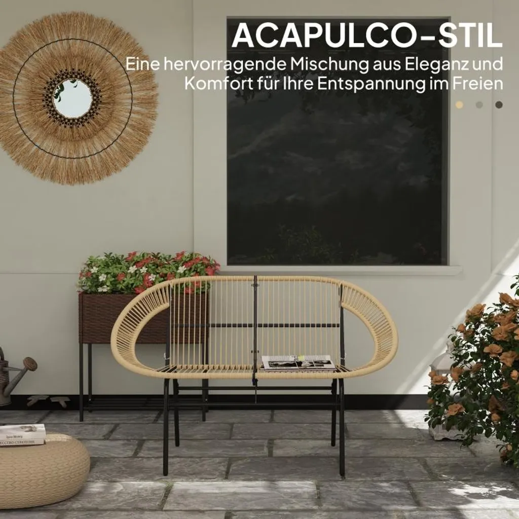 Banc pour balcon et terrasse 2 places, design tressé confortable - 4