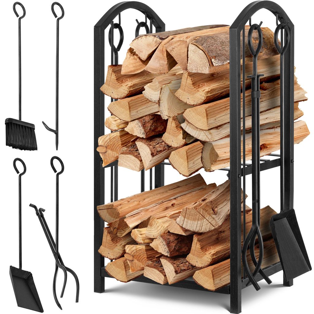 KESSER® Set da 5 pezzi: porta legna per camino, porta Immagine del prodotto 