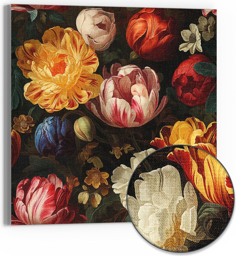 DEQORI Hybrid Leinwand Bild 50x50 cm 'Blütenpracht des Barock' Wandbild Glas flach modern